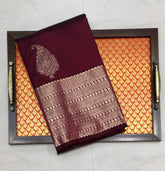 Maroon Kanchi with Silver Zari Pallu - MIRASILKS Maroon Kanchi with Silver Zari Pallu